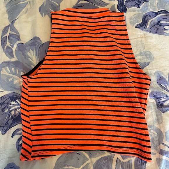BLVD Orange and Black Striped Crop Top - Picture 2 of 5